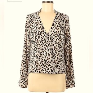 White House Black Market Black Animal Print Faux Wrap Blouse